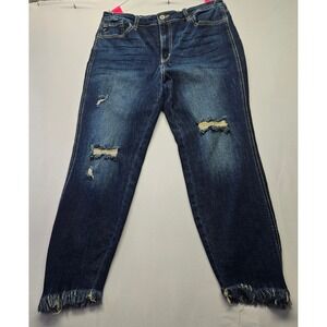 KanCan Distressed Dark Wash Frayed Hem Skinny Jeans KC8553D Womens Size 13/30